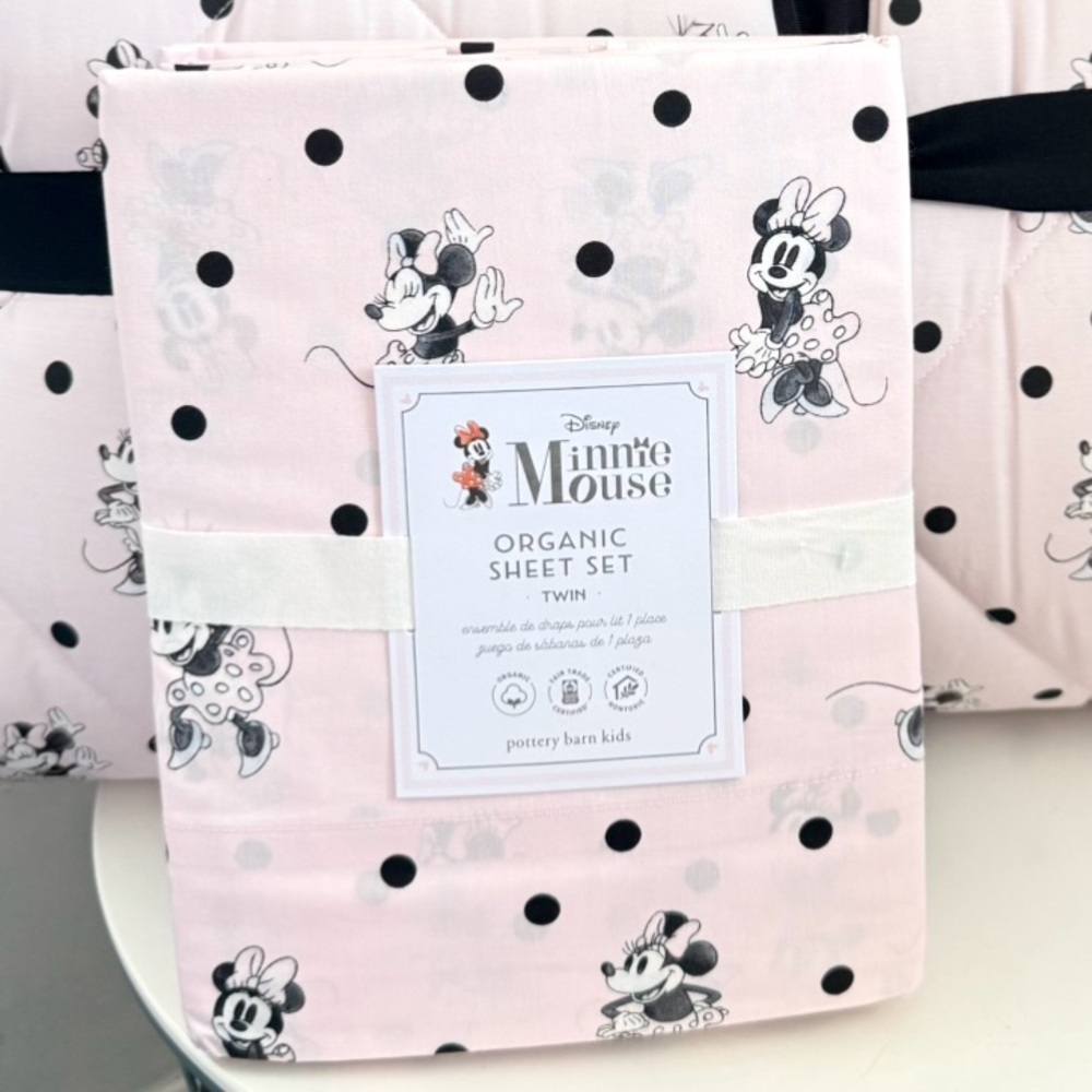 Pottery Barn Kids Disney Minnie Mouse Organic Twin Sheet Set NWT Pink